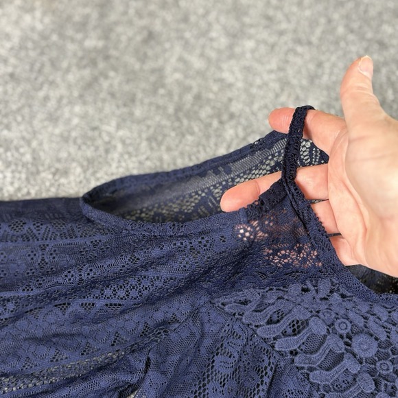 Eyeshadow Top Small Navy Lace Cold Shoulder Boho‎ Festival Peasant Romantic Y2K - Picture 4 of 13